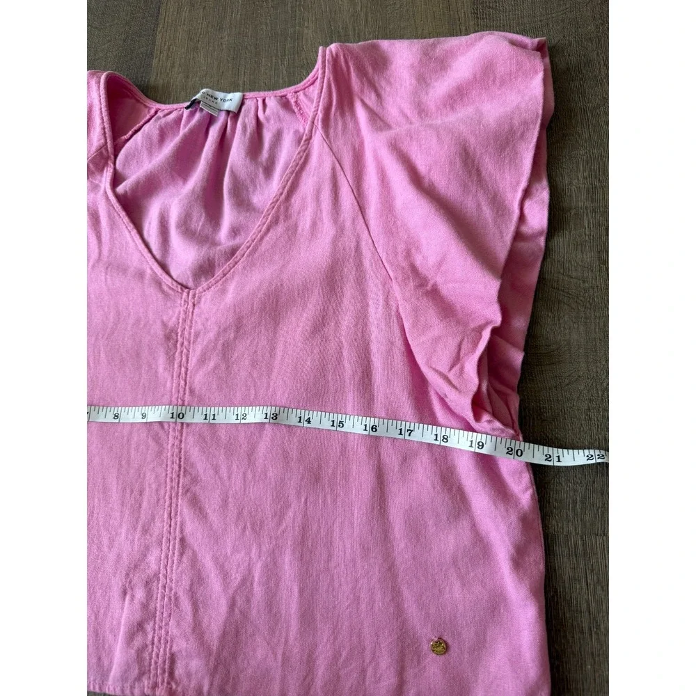 Marc New York Pink Womens S V-Neck Linen Blend Flutter Sleeve Preppy Chic Blouse